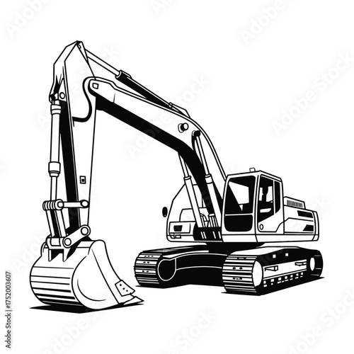 Excavator Construction Vector Illustration Machine Digging Building Industry Equipment