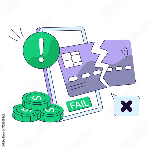 Perfect design illustration of broken atm card