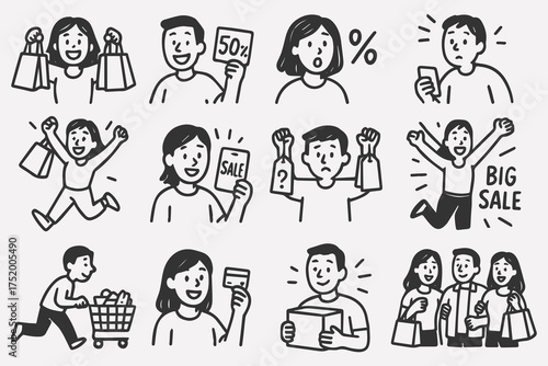 Online shopping glyph icon set.