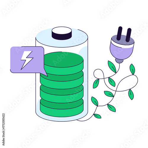 Flat line design illustration of mobile battery