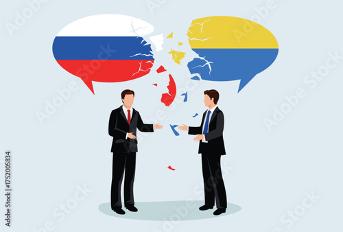 Icon logo sign Crisis in world. Conflict with two people opposing trading partners Russia and Ukraine. Symbol of negotiation, trading argument. Flat vector