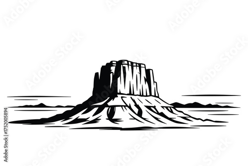 Monument Valley Vector Graphic: Desert Landscape Illustration in Silhouette Style