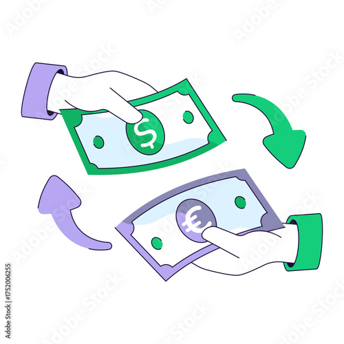 Dollar to euro, concept of currency exchange