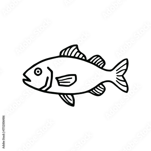 Fish Outline Icon with Fins and Tail