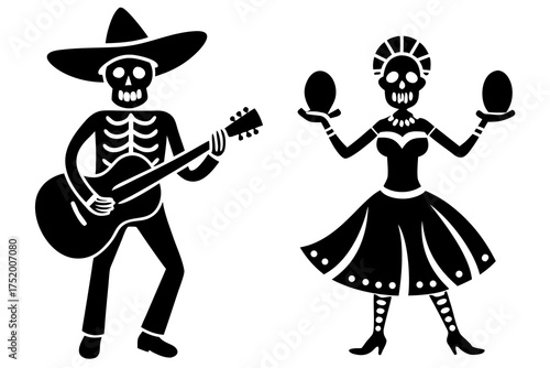 Mexican Festival Vector Pack, Dance, Music, and Skeleton Illustration with Traditional Decorations 