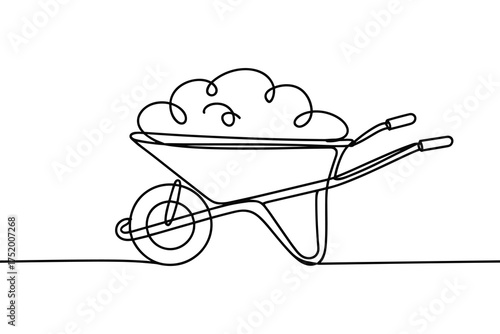 Wheelbarrow Vector Single Line Art Construction Tool Transportation Illustration