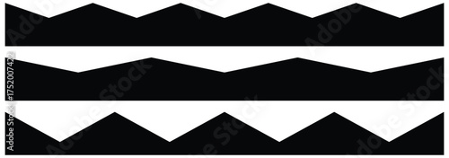 Horizontal zig zag line. Zigzag stripes set. Scalloped edge vector. Seamless line zigzag pattern design. Simple scalloped border, texture ribbons, seamless pattern Vector. Simple scalloped border.