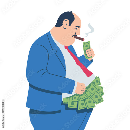 Corrupt Politician with Money Tucked in Belt and Cigar