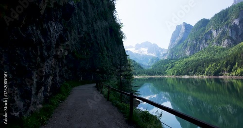 Scenic Mountain Lake View from Cave in Gosau Austria with Dramatic Alpine Landscape 