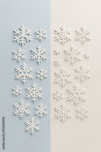 Winter Paper Snowflakes Grid, Soft Shadows, Clean Upper Copy Area