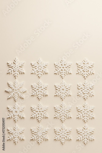 Winter Paper Snowflakes Grid, Soft Shadows, Clean Upper Copy Area