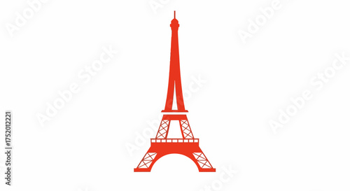 Eiffel Tower simple red illustration, vector icon of French architecture monument symbol, minimal