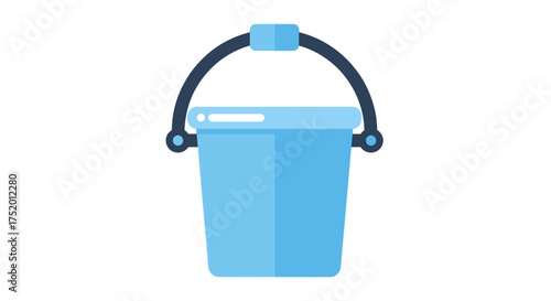 Minimalistic light blue pail graphic with dark blue handle isolated on white background