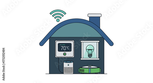 Illustration depicting a smart home with connected devices showing advanced automation