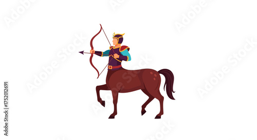 Mystical archer centaur illustration with bow and arrow against white backdrop