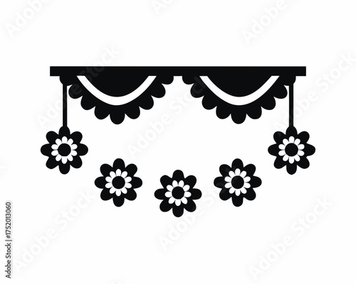 Marigold Flower Garland Vector, Cempasúchil Floral Decoration for Día de los Muertos Celebration isolated on white background