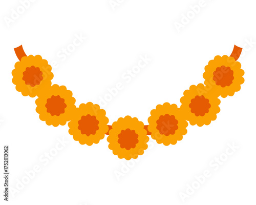 Marigold Flower Garland Vector, Cempasúchil Floral Decoration for Día de los Muertos Celebration 