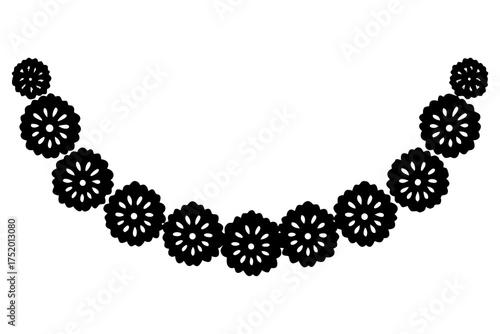 Marigold Flower Garland Vector, Cempasúchil Floral Decoration for Día de los Muertos Celebration isolated on white background