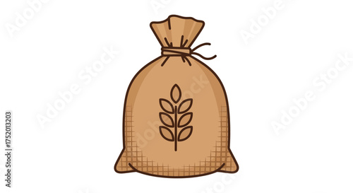 Rustic charm: An illustration of a burlap sack filled with grain representing harvest time bounty
