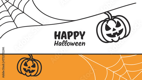 Spooky Halloween celebration banner with pumpkin and cobweb design, ready for festive autumn greetings and party invitations, scalable vector