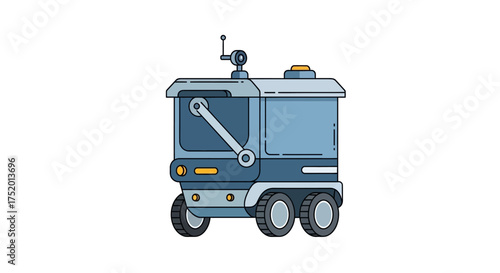 Stylized illustration of an autonomous delivery robot for logistics and services showcasing