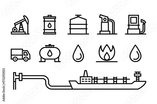 Oil Industry Vector Icons Energy Petroleum Gas Fuel Production Business Transport Industry