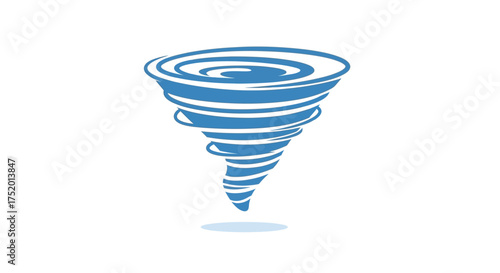 Stylish swirling tornado icon, a vibrant blue vortex on a clean white background providing a