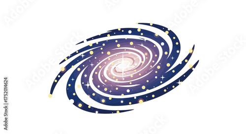 Cartoonish depiction of a spiral galaxy with vibrant swirling arms on a white background