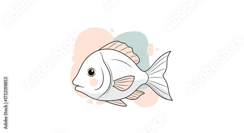 A charming illustration of a small white fish with soft pastel accents.