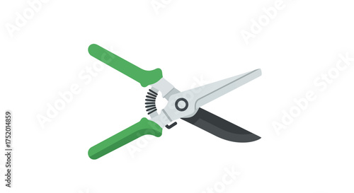 Vector graphic of garden shears featuring green handles and sharp blades design