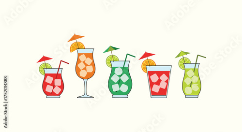 A refreshing collection of colorful tropical cocktails perfect for summer parties.