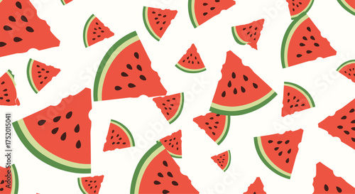 Refreshing slices of juicy watermelon scattered across a white background.