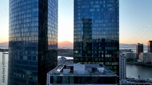 Urban Reflections - Skyscrapers and Cityscape at Sunset.