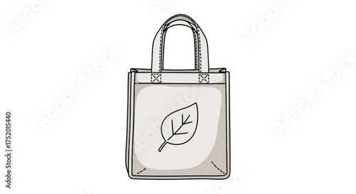 Sustainable lifestyle illustration of a reusable tote bag with simple leaf design on a white