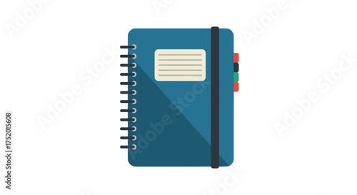 Organized blue spiral notebook icon with elastic closure and colorful tabs for efficient note-taking