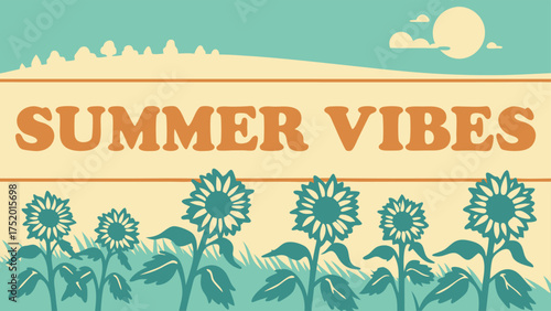 Charming summer vibes with sunflowers and sunny skies, perfect for posters, invitations, and seasonal designs with a retro feel