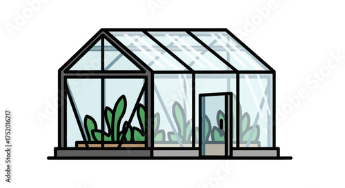 Charming Illustration of Greenhouse with Plants Cultivating Growth and Sustainability Practices