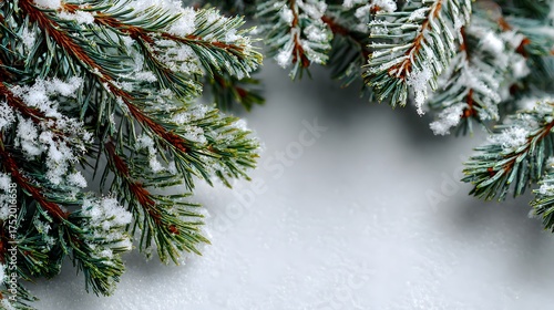 Wallpaper Mural Minimalist winter holiday scene featuring snow-dusted pine branches framing the corners against a clean, pure white background for a serene mood. Torontodigital.ca