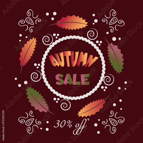 Sample discount card, autumn sale voucher, flyer, banner or poster