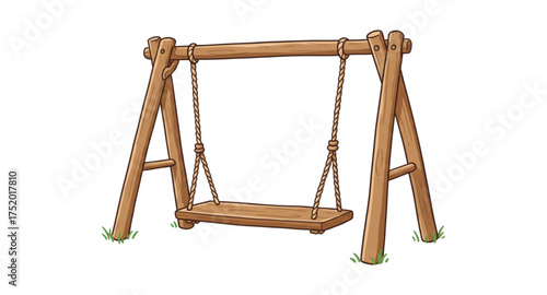 wooden swing isolated on white background