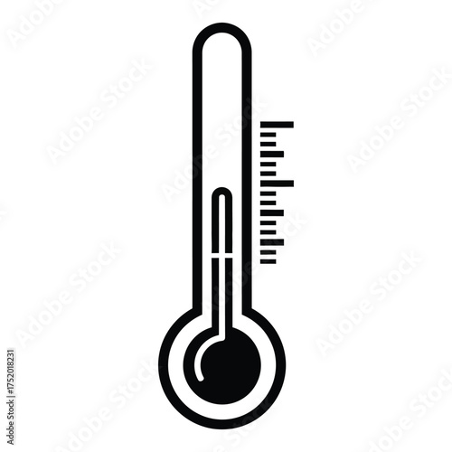 Simple black and white icon of a thermometer measuring temperature ideal for science and weather applications