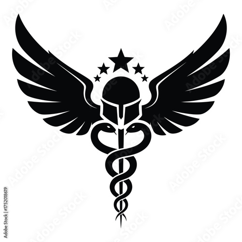 Symbol of strength and healing a spartan helmet with wings and caduceus represents resilience resilience and medical professionalism emblem