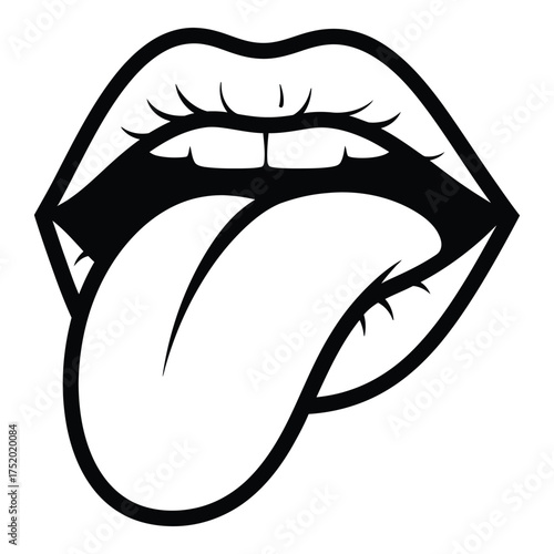 Bold black and white mouth with tongue sticking out expressing attitude and rebellion