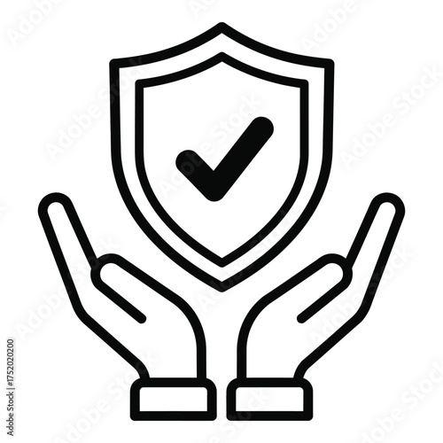 Secure protection and safety icon symbol featuring shield and hands for assurance and trust