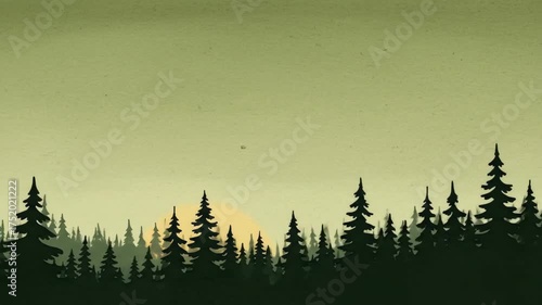 Animated silhouette of a forest during golden hour, perfect for serene backgrounds and nature