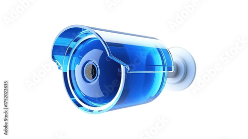 Sleek modern security camera concept with transparent blue casing and advanced lens technology for enhanced surveillance solutions