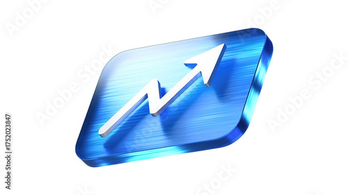 Dynamic upward trend arrow on sleek blue brushed metal square symbolizing growth, success, and financial progress for modern business concepts.