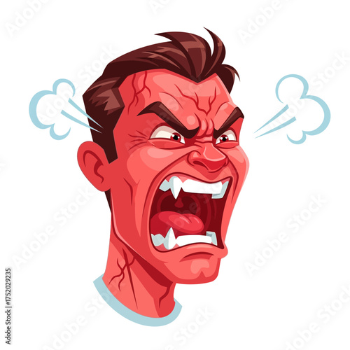 Angry Man Face Cartoon Illustration.