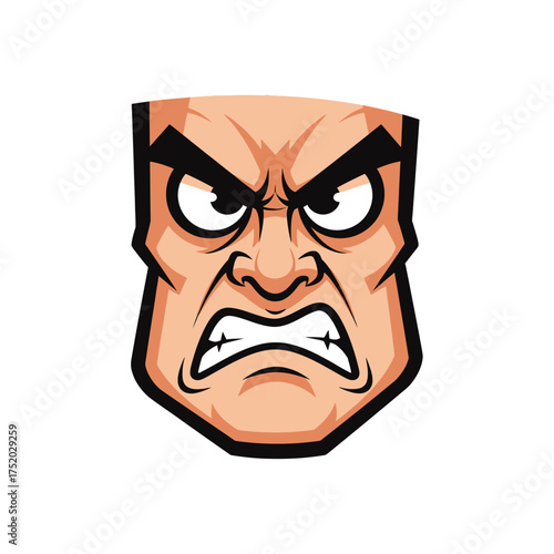 Angry Man Face Cartoon Vector Illustration.