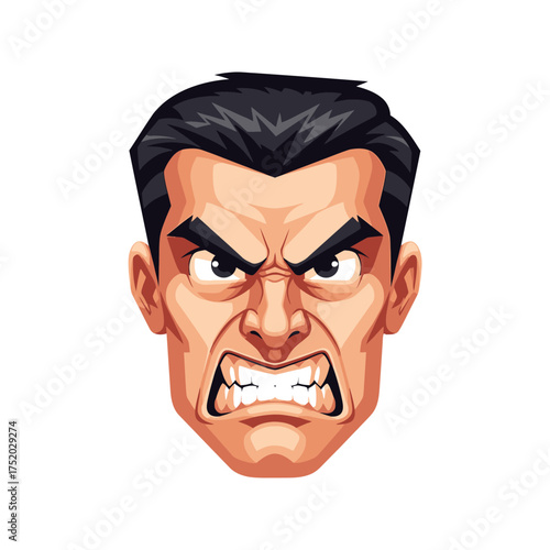 Angry Man Face Cartoon Style.